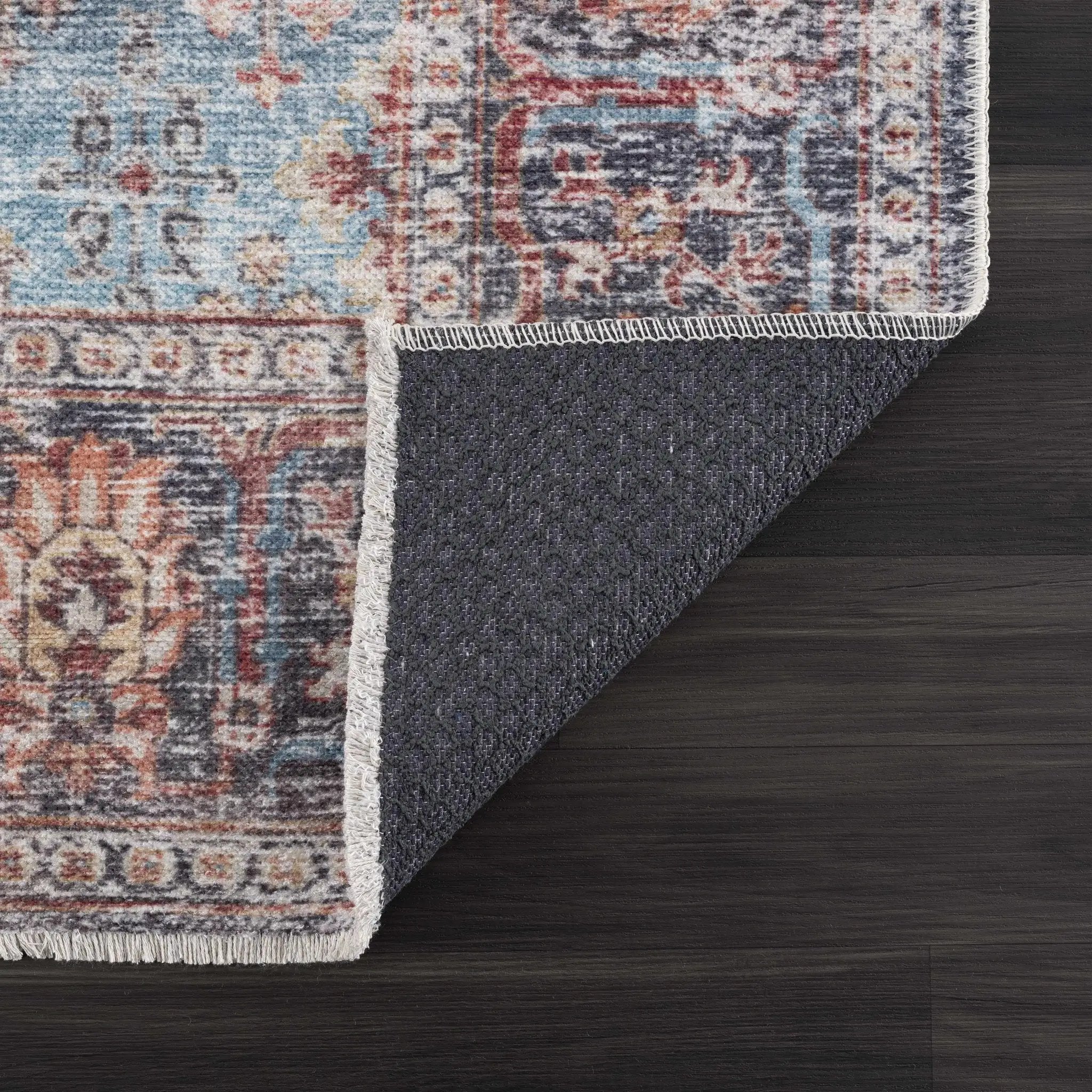 Blue Burgundy Holi-2302 Washable Area Rug by Hauteloom
