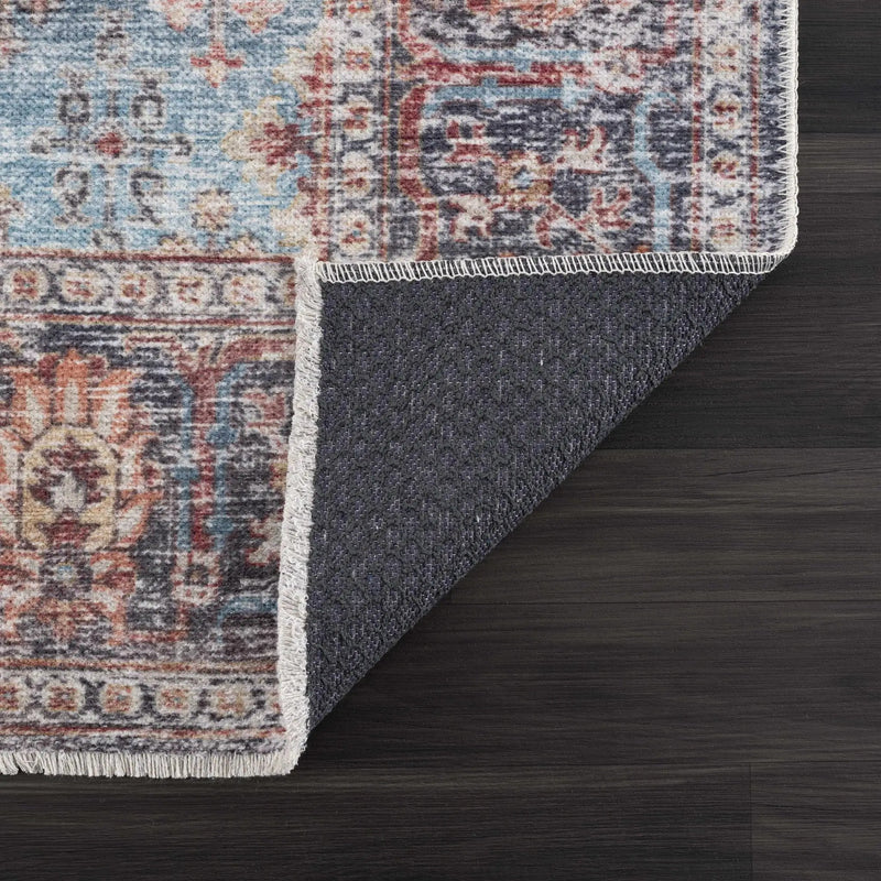 Blue Burgundy Holi-2302 Washable Area Rug by Hauteloom