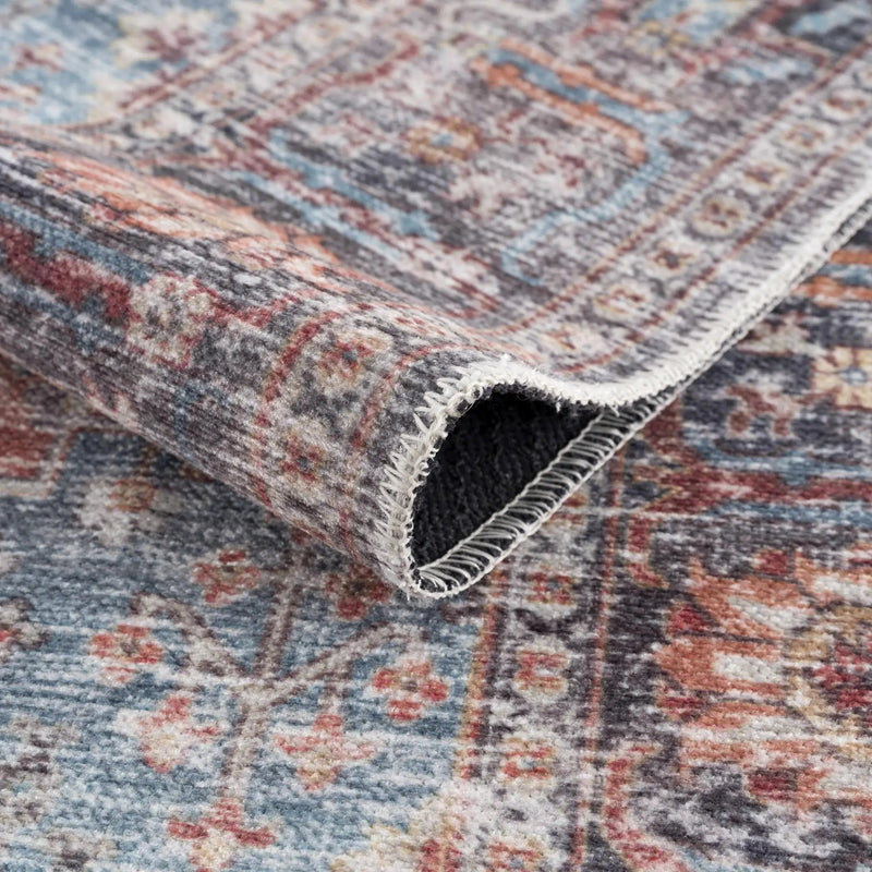Blue Burgundy Holi-2302 Washable Area Rug by Hauteloom