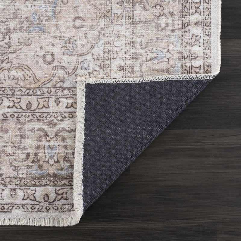 Cream Holi-2301 Washable Area Rug by Hauteloom