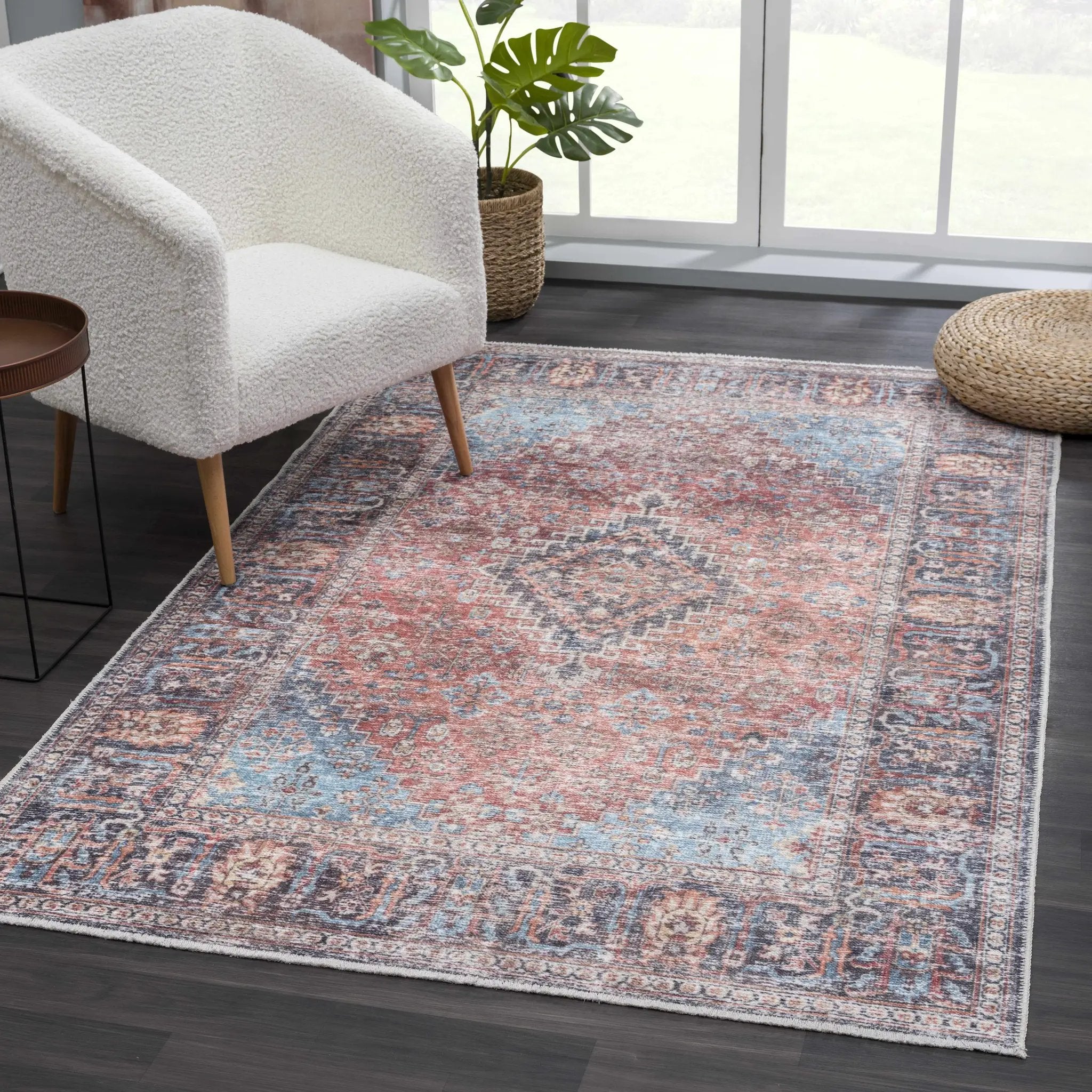Blue Burgundy Holi-2302 Washable Area Rug by Hauteloom