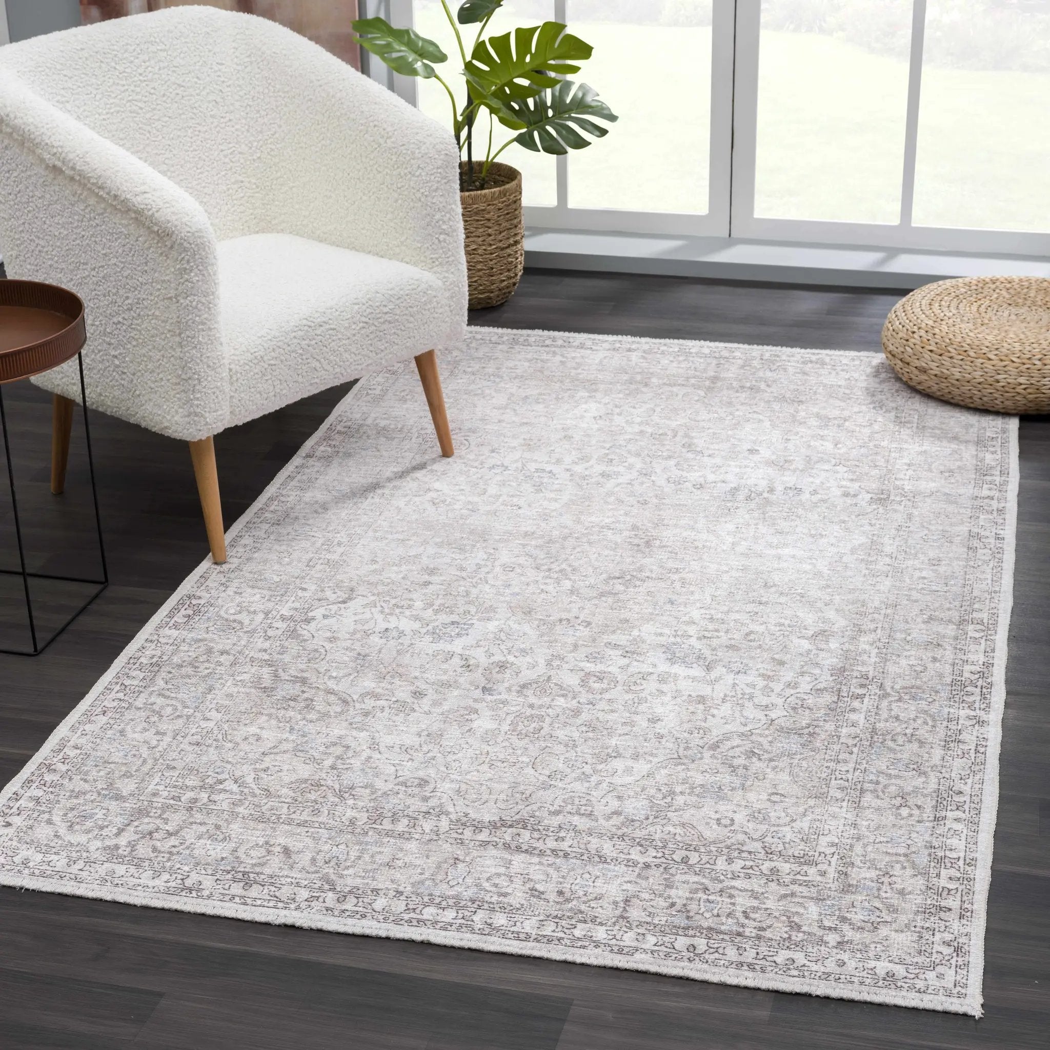 Cream Holi-2301 Washable Area Rug by Hauteloom
