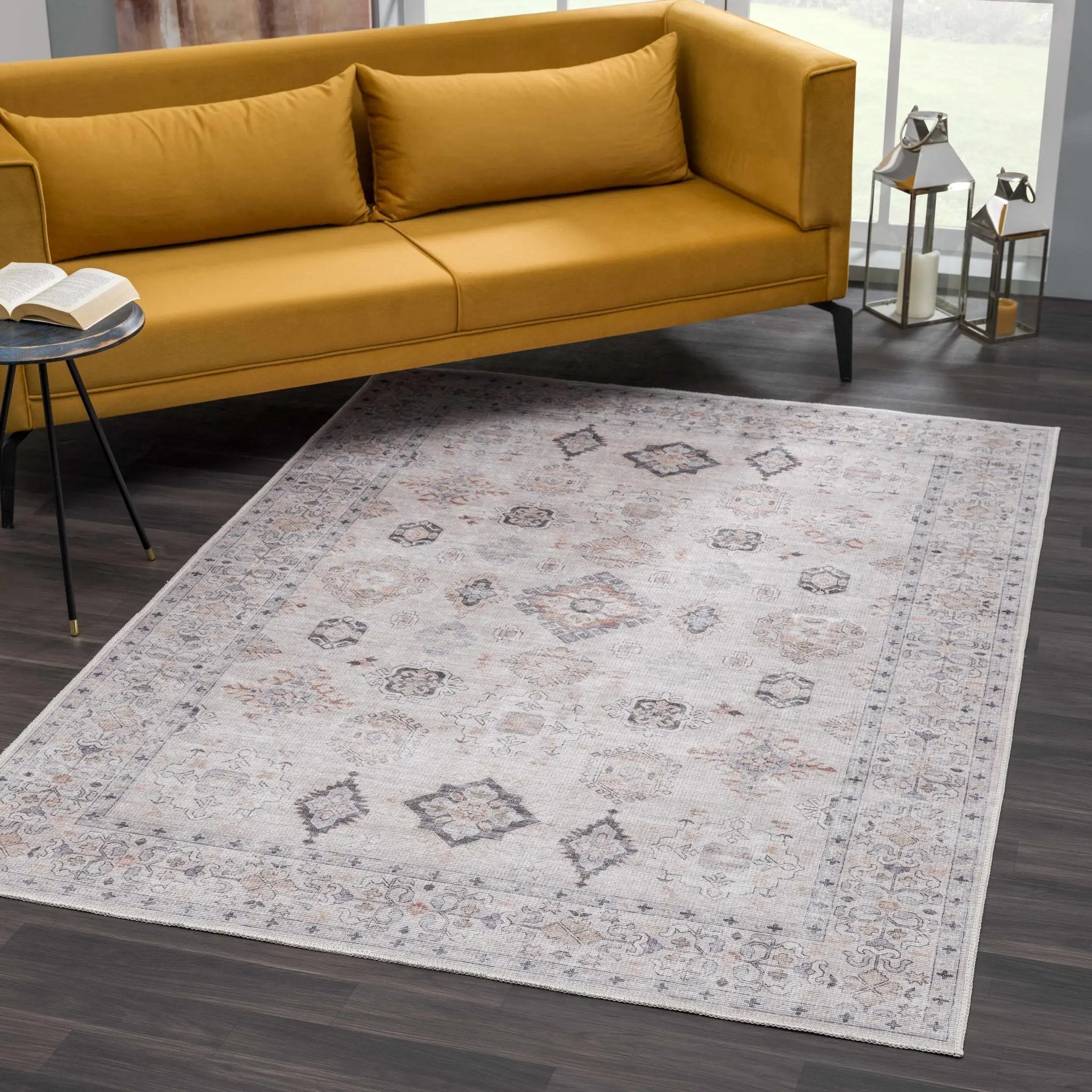 Beige Beckett Vintage Washable Area Rug by Hauteloom