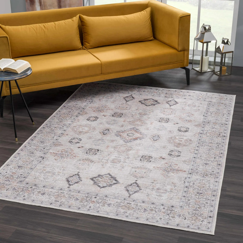 Beige Beckett Vintage Washable Area Rug by Hauteloom