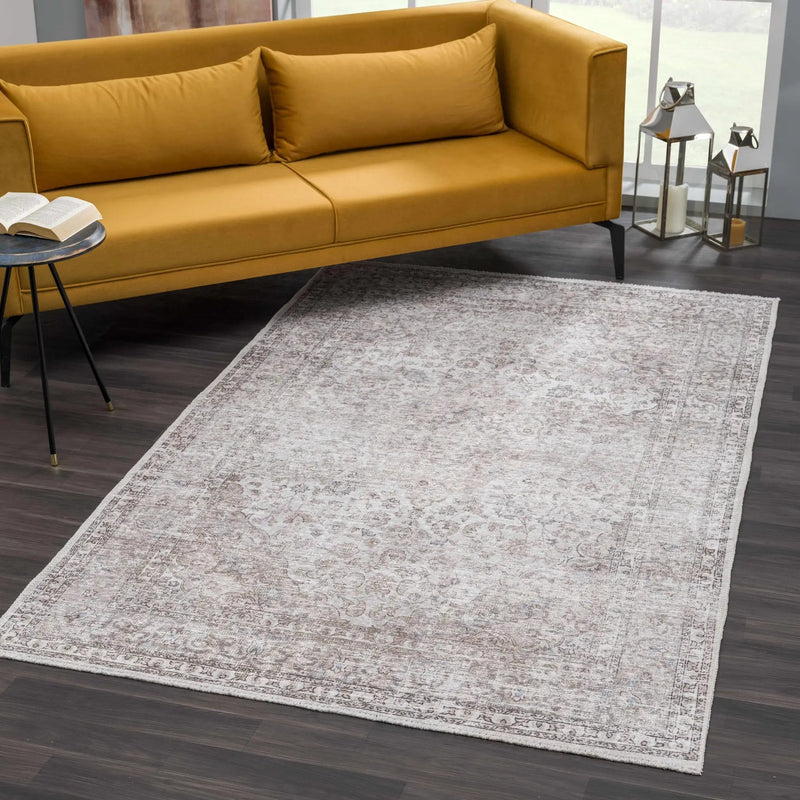 Cream Holi-2301 Washable Area Rug by Hauteloom