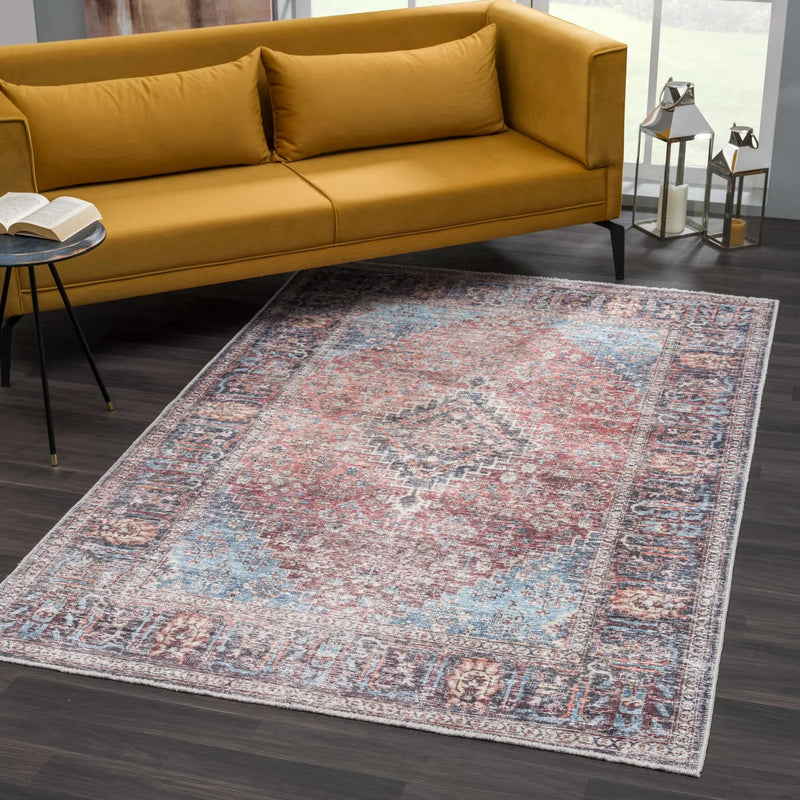 Blue Burgundy Holi-2302 Washable Area Rug by Hauteloom