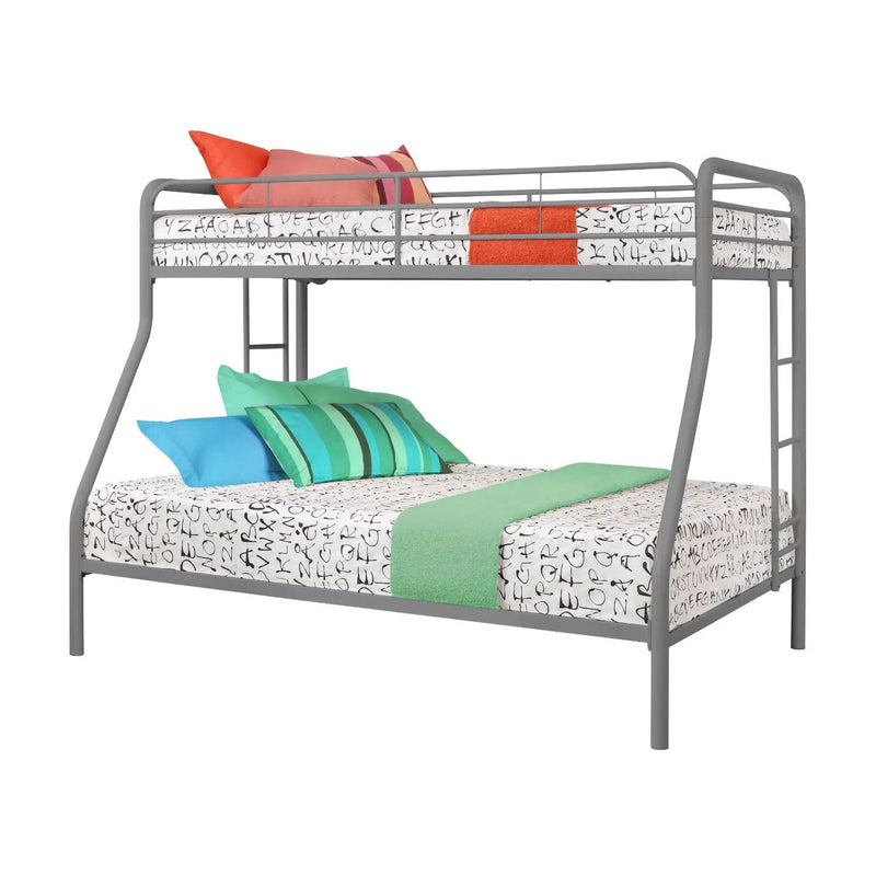 Twin over Full size Sturdy Metal Bunk Bed in Silver Finish by HomePacific