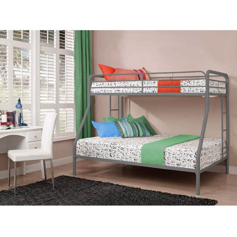 Twin over Full size Sturdy Metal Bunk Bed in Silver Finish by HomePacific