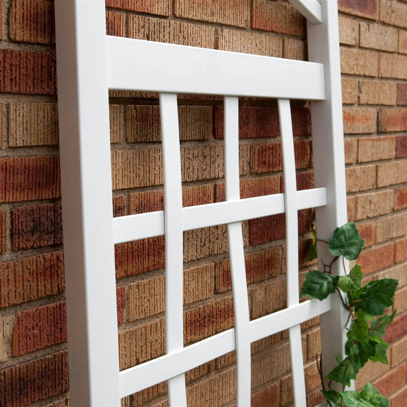 6 Ft White Vinyl Garden Trellis with Arch Top with Ground Mount Anchors by HomePacific