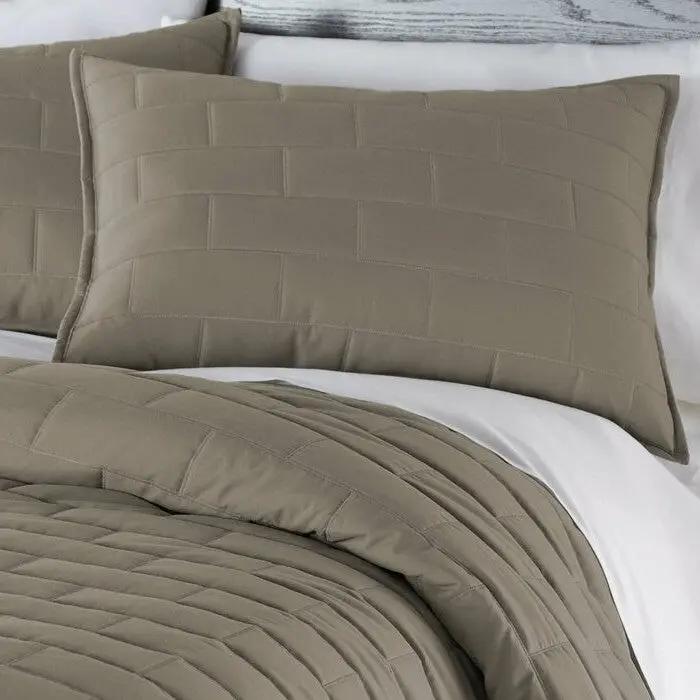 King/Cal King Modern Brick Stitch Microfiber Reversible 3 Piece Comforter Set in Taupe by HomePacific