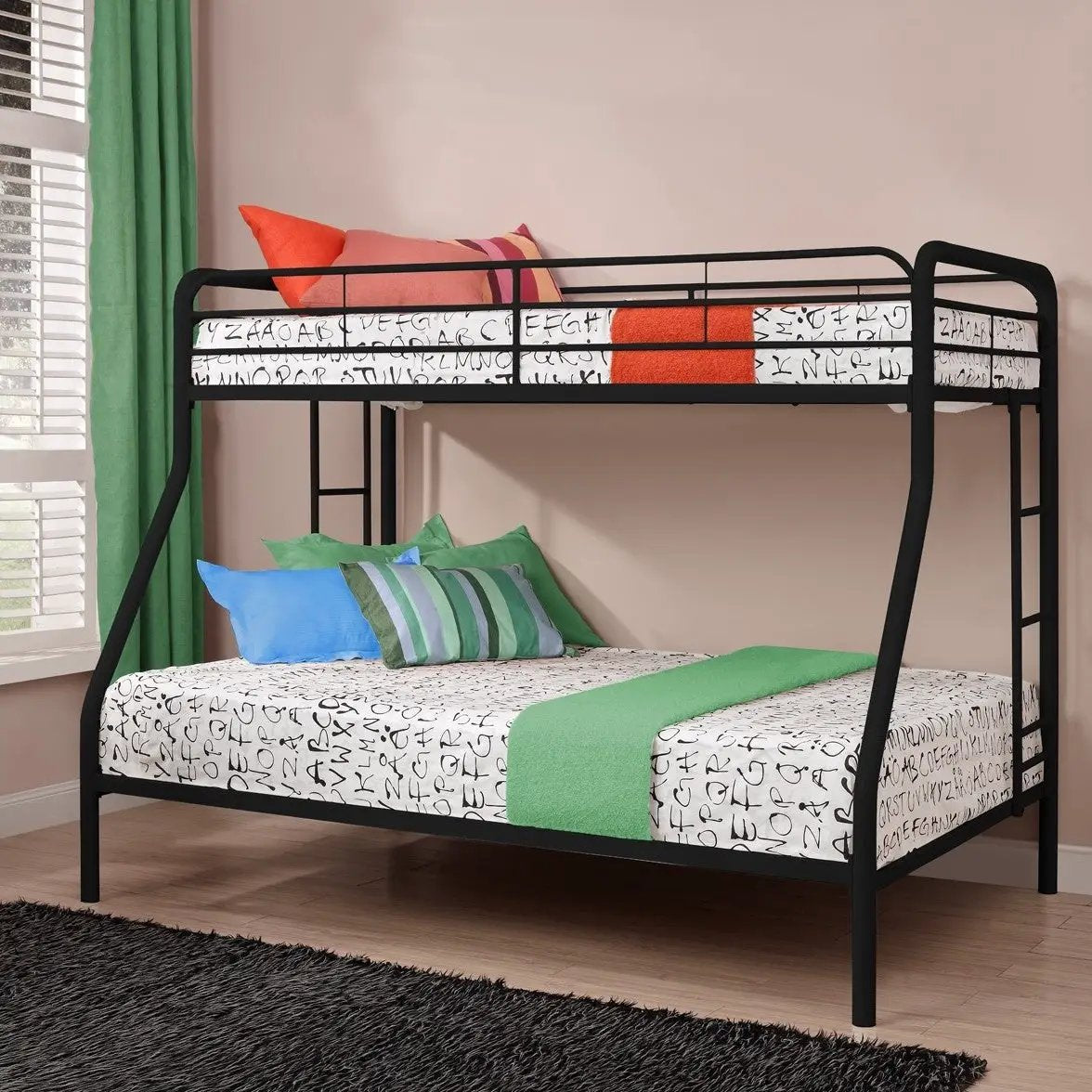 Twin over Full size Bunk Bed in Sturdy Black Metal by HomePacific
