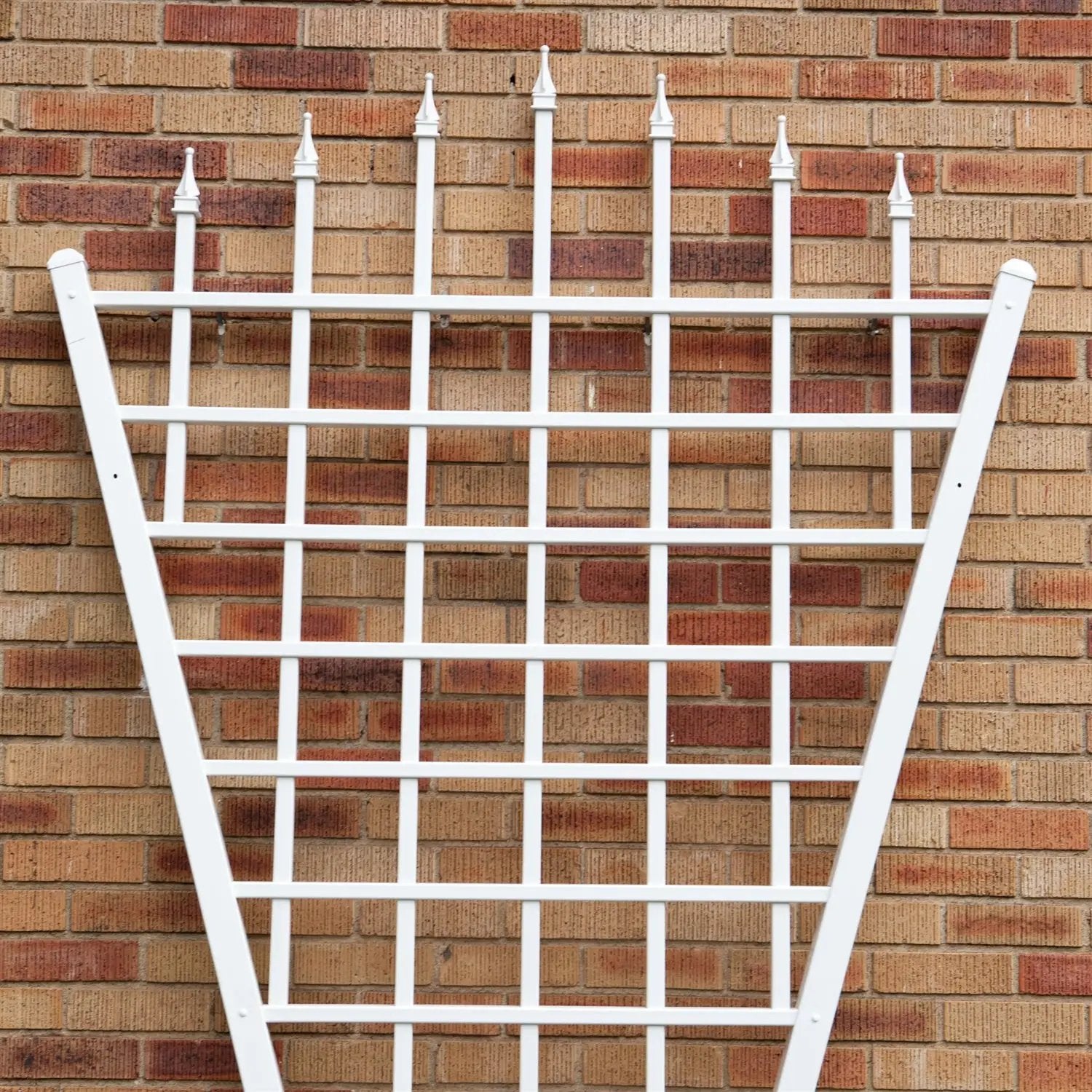 7.75 Ft Fan Shaped Garden Trellis with Pointed Finals in White Vinyl by HomePacific