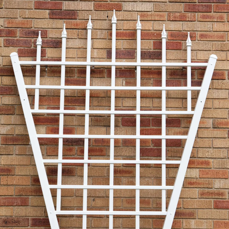 7.75 Ft Fan Shaped Garden Trellis with Pointed Finals in White Vinyl by HomePacific