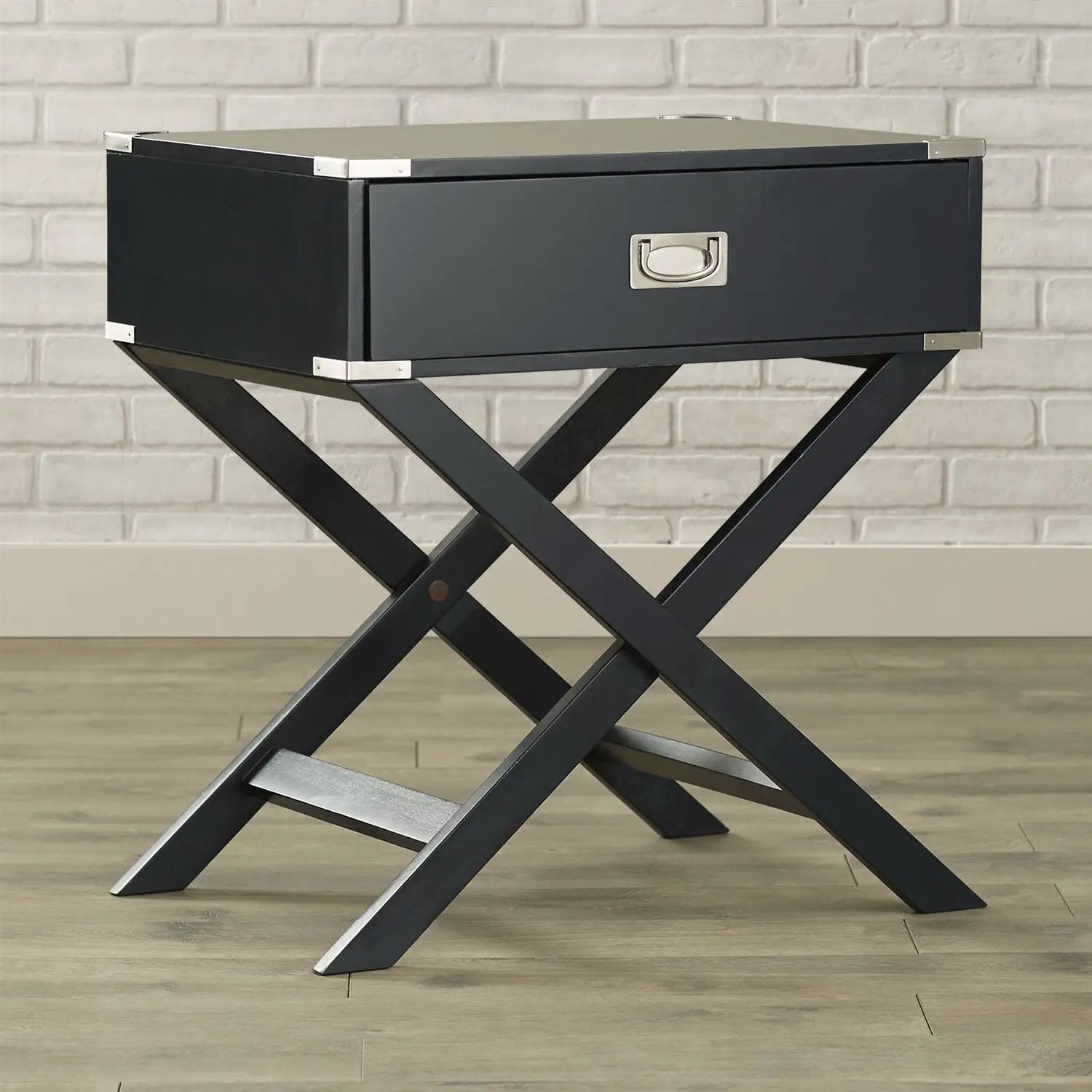 Dark Grey Black 1-Drawer End Table Nightstand with Modern Classic X Style Legs by HomePacific