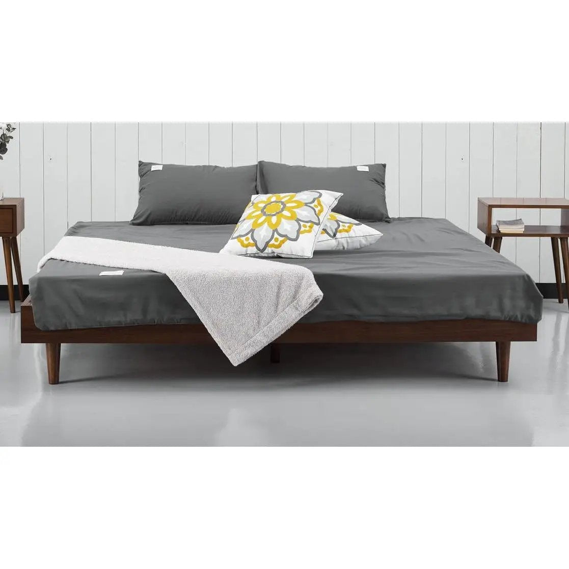 King size Mid-Century Modern Platform Bed Frame in Dark Brown Wood Finish by HomePacific