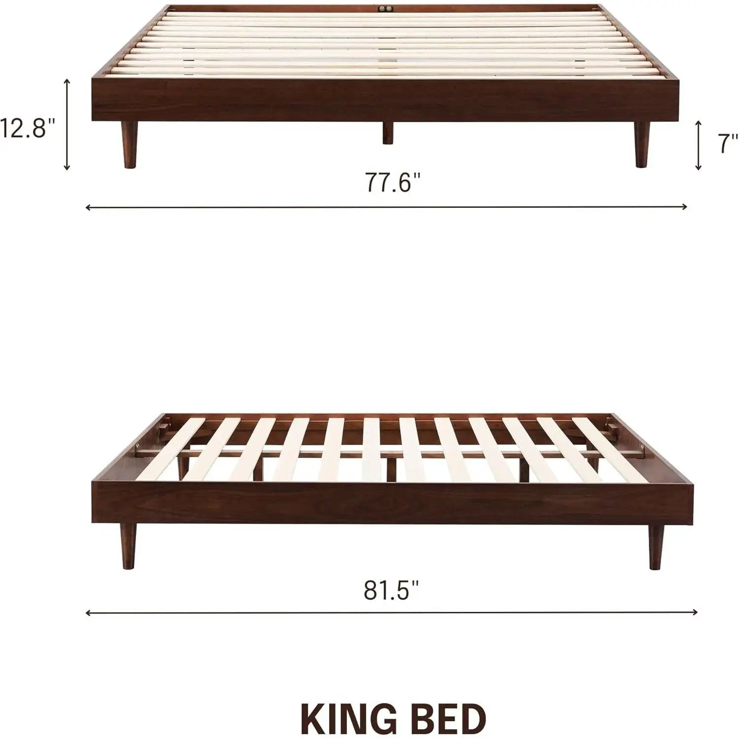 King size Mid-Century Modern Platform Bed Frame in Dark Brown Wood Finish by HomePacific