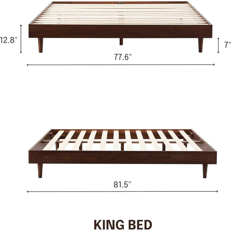 King size Mid-Century Modern Platform Bed Frame in Dark Brown Wood Finish by HomePacific