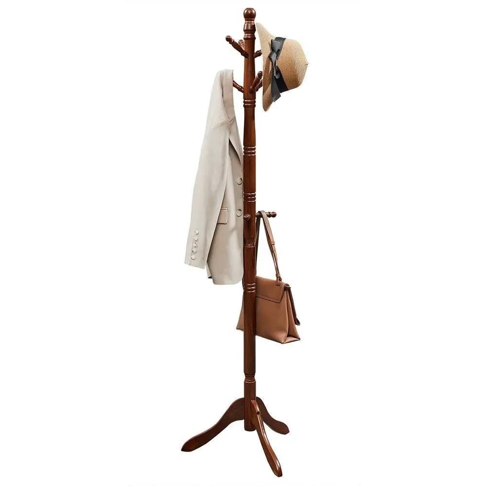 Adjustable Height Solid Wood Coat Rack with 10 Hooks in Dark Brown Finish by HomePacific