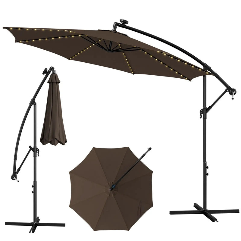 10 Feet Patio Offset Umbrella with 112 Solar-Powered LED Lights by DirectDeals