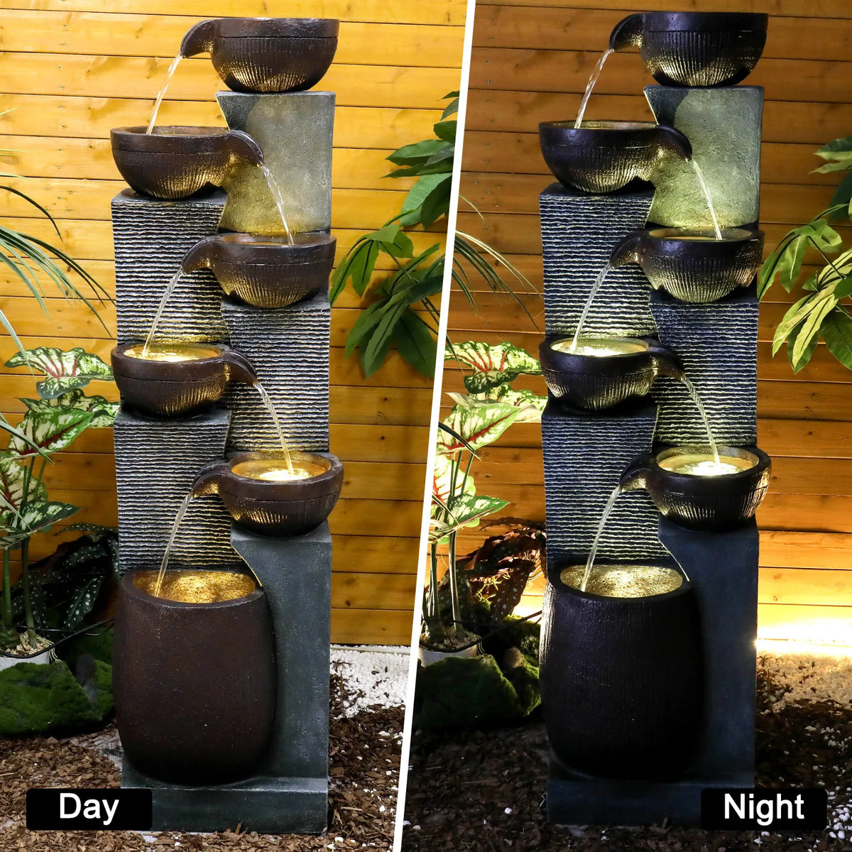 Resin 6 Tier Outdoor Water Fountain Pottery Bowls 53 in, photo 5 of 10