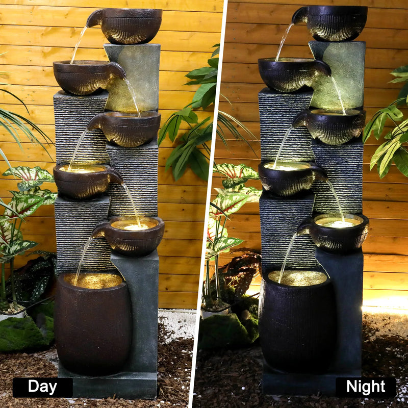 Resin 6 Tier Outdoor Water Fountain Pottery Bowls 53 in, photo 5 of 10