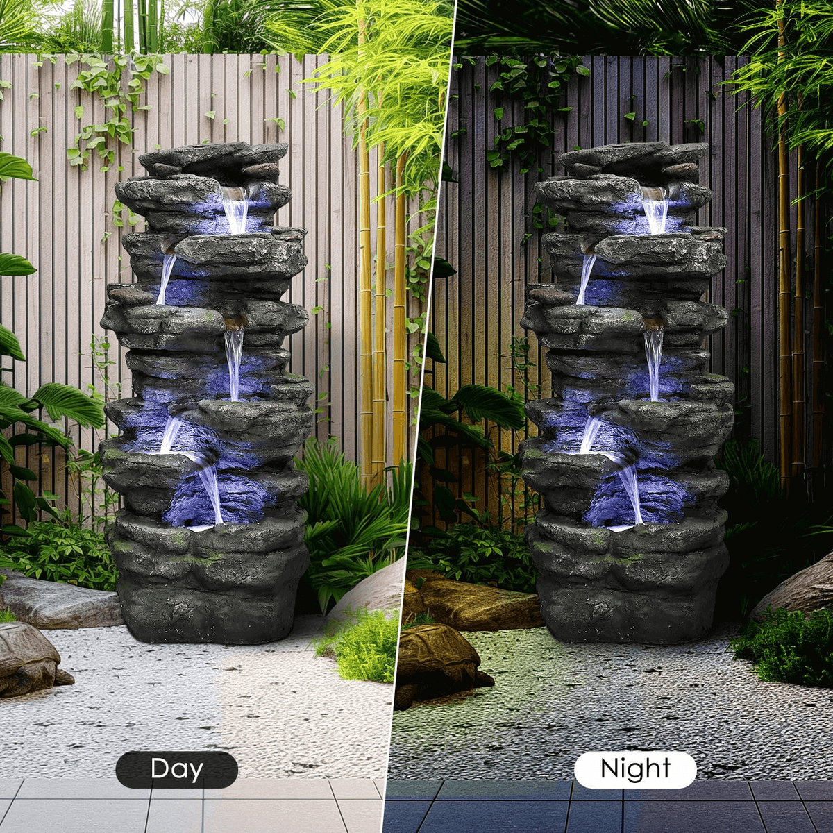 Resin Flagstone Outdoor Water Fountain with Moss 40 in, photo 5 of 13