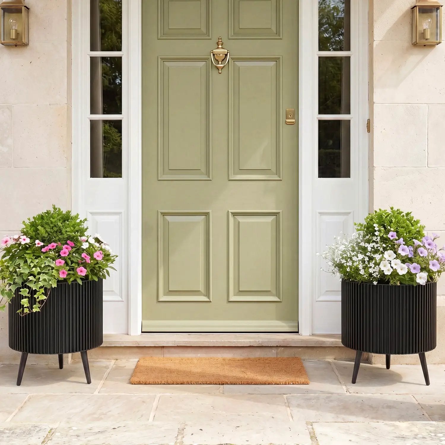 Fluted Metal Planter Pots with Stand Set of 2 by DirectDeals