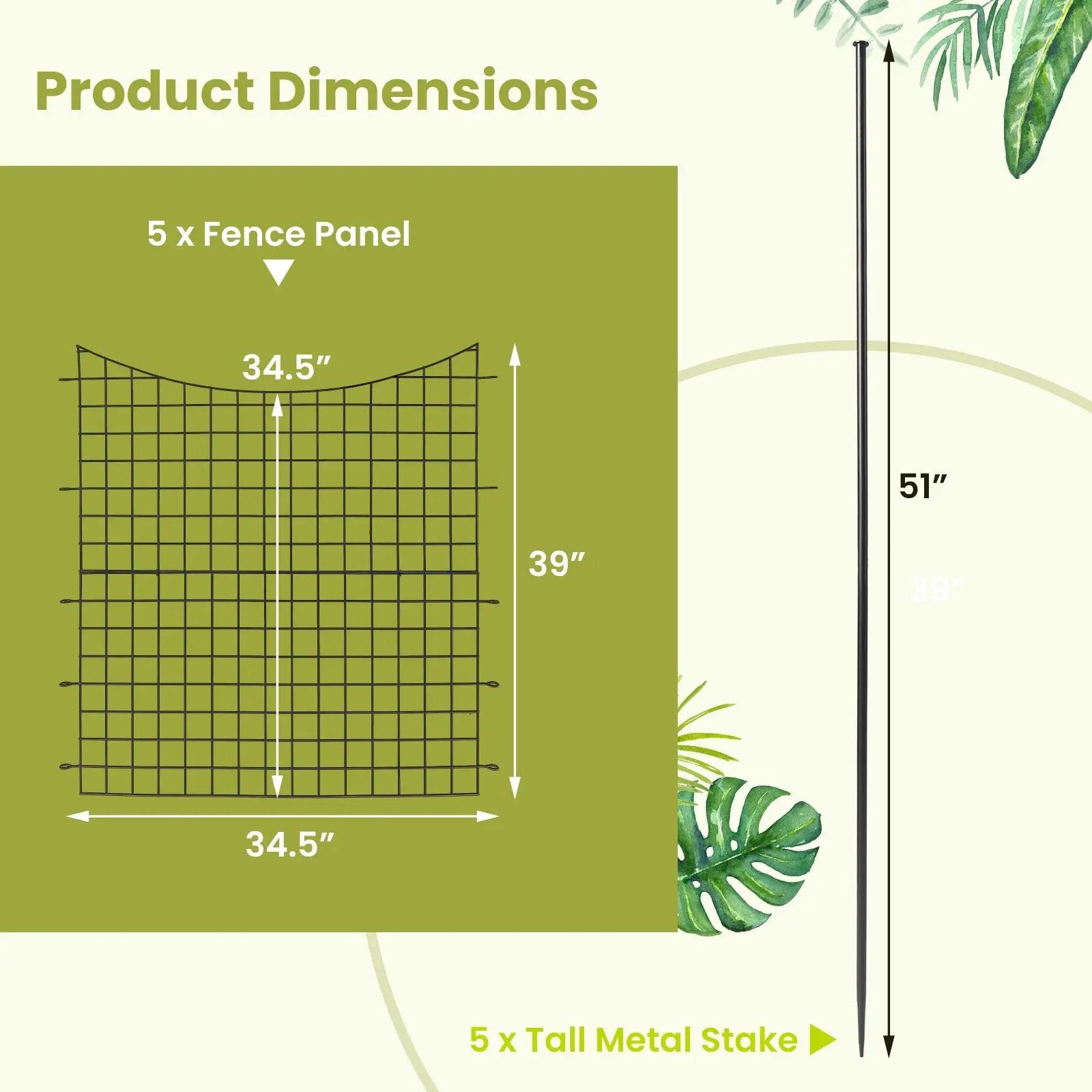Decorative Garden Fence with 5 Panels and 5 Stakes-Black by DirectDeals