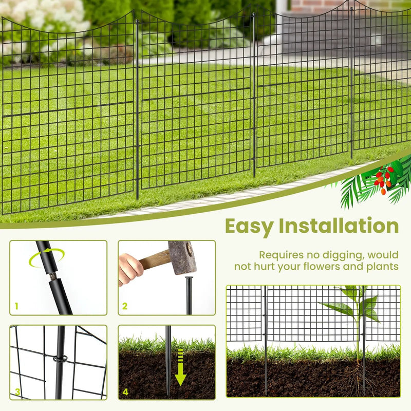 Decorative Garden Fence with 5 Panels and 5 Stakes-Black by DirectDeals