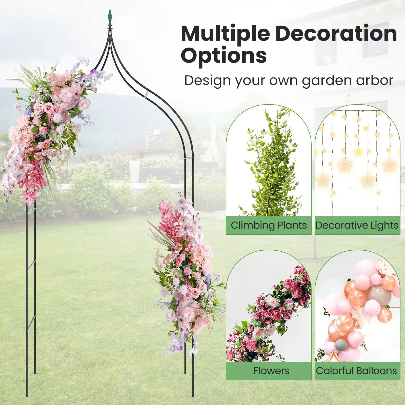 9.5 Feet Decorative Metal Garden Arch for Vine Rose Climbing Wedding Ceremony Party Decoration by DirectDeals