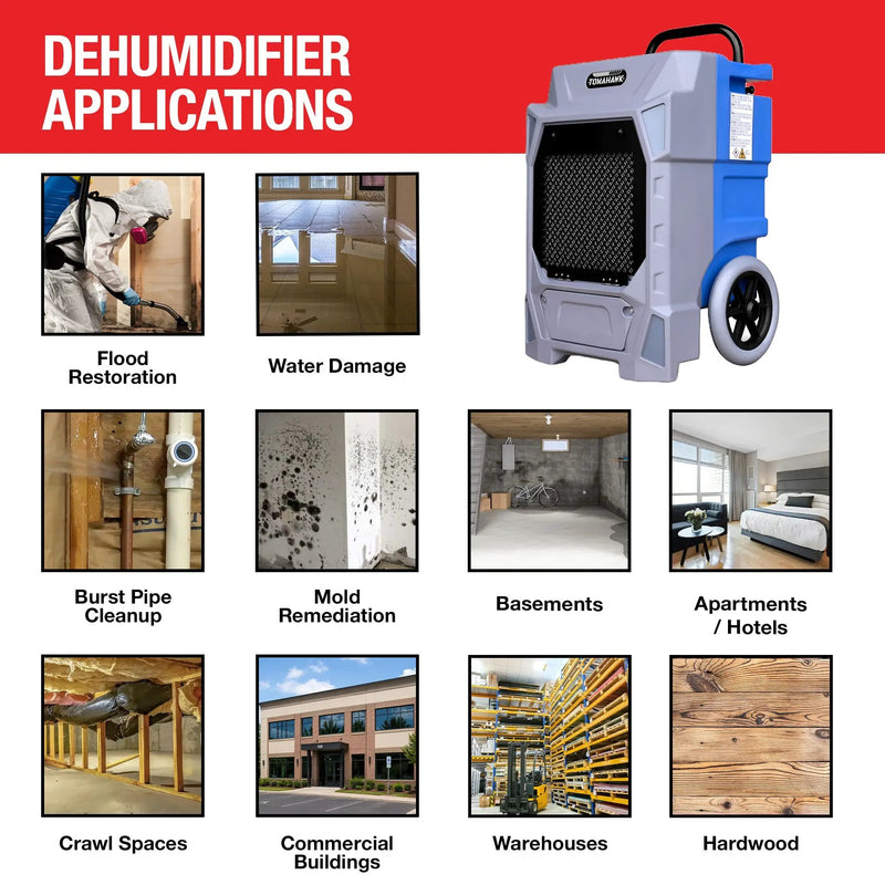 190 Pint Commercial Industrial Dehumidifier 7,000 ft² Rated LGR Integrated Pump Drain Hose by Tomahawk Power