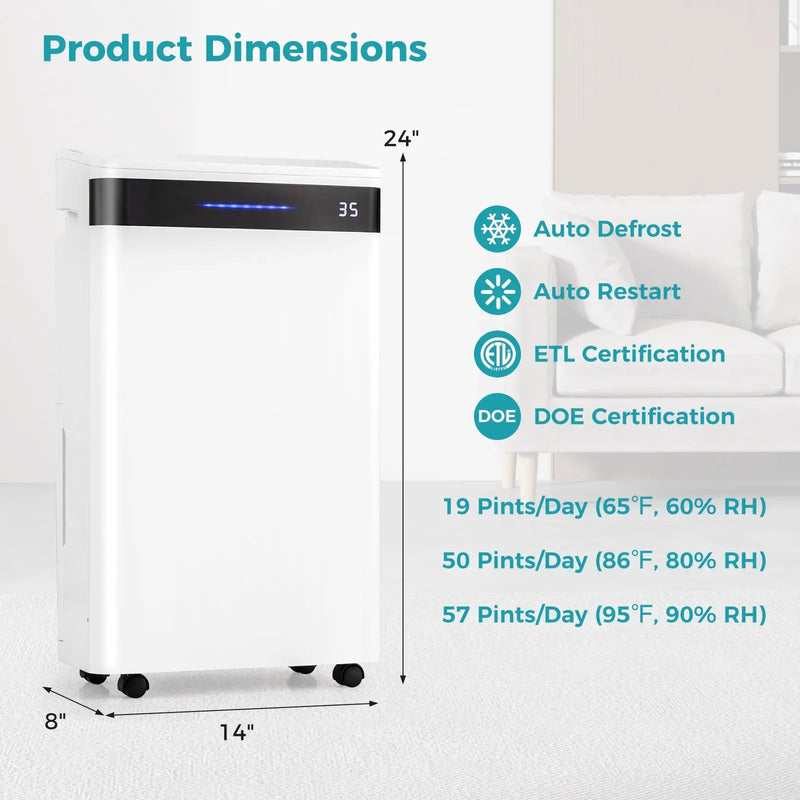 4500 Sq. Ft 57 Pint Dehumidifier for Home and Basement-White by DirectDeals