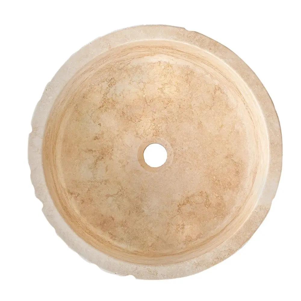 Denizli Beige Travertine Vessel Sink Rustic Hand Chiseled Exterior Honed Interior D16 by GobekDesign