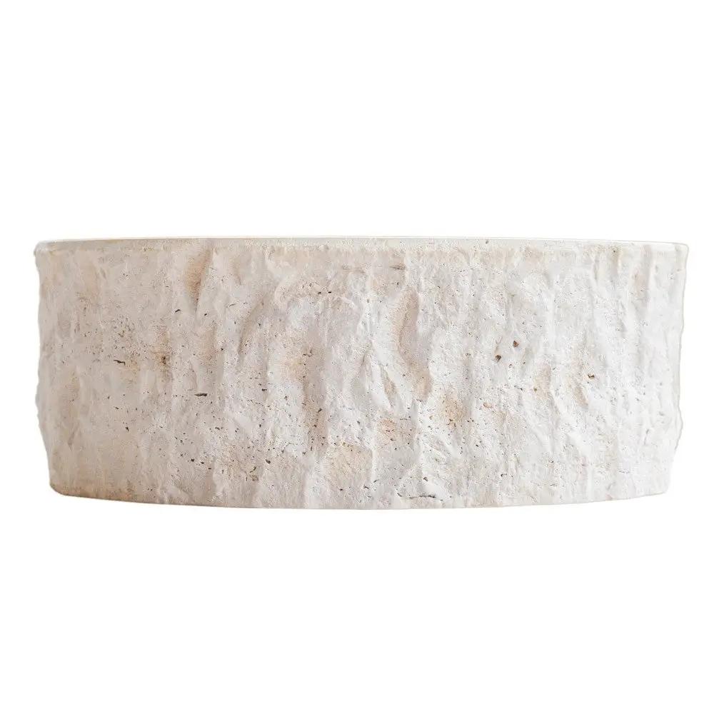 Denizli Beige Travertine Vessel Sink Rustic Hand Chiseled Exterior Honed Interior D16 by GobekDesign
