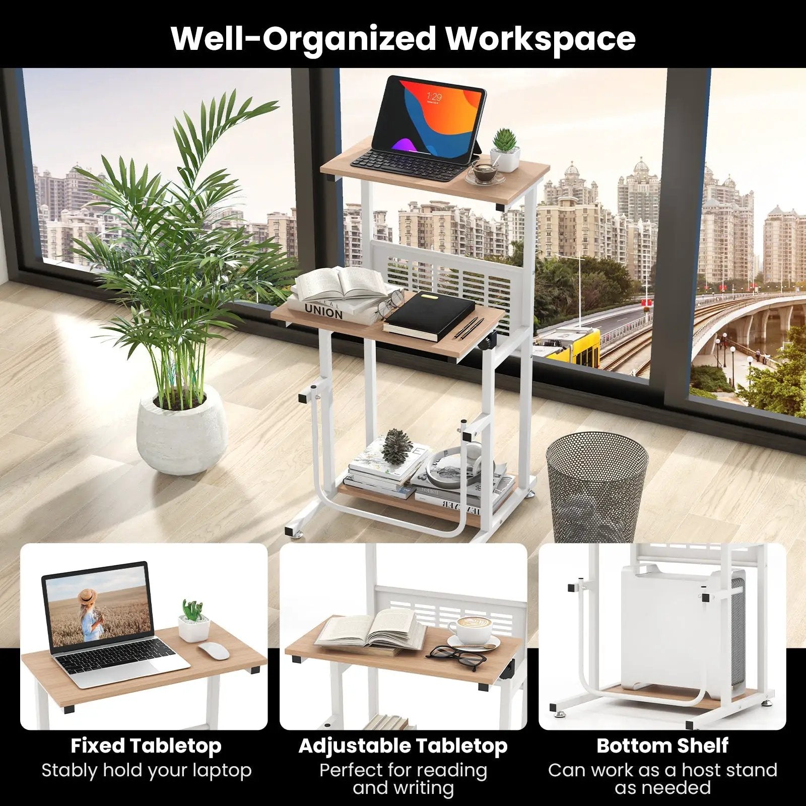 Standing Desk for Small Space Sit Stand Desk with Height Adjustable Desktop by DirectDeals
