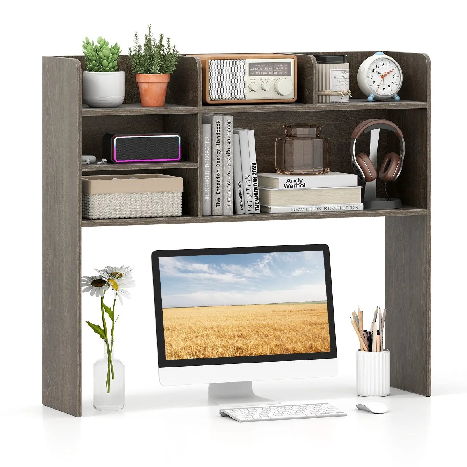 Desktop Bookshelf Countertop Storage Hutch with 6 Shelves by DirectDeals