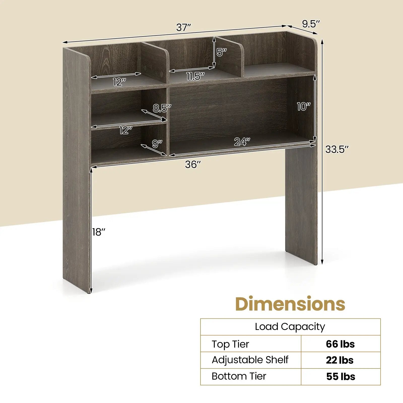 Desktop Bookshelf Countertop Storage Hutch with 6 Shelves by DirectDeals