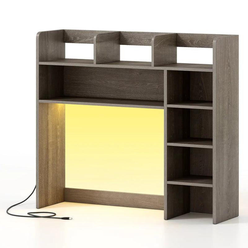 Desktop Bookshelf with LED Lights 35.5 inch Desk Hutch Storage Organizer by DirectDeals