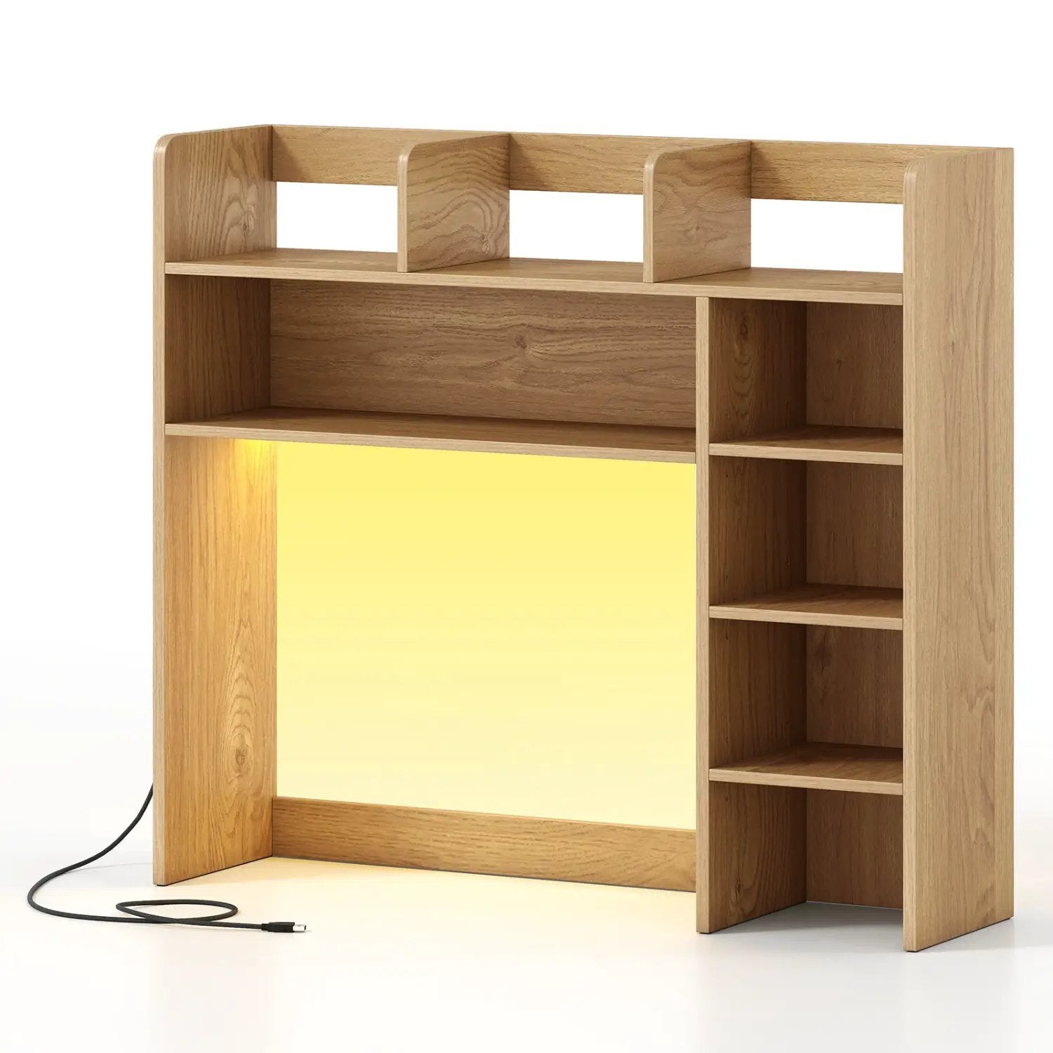 Desktop Bookshelf with LED Lights 35.5 inch Desk Hutch Storage Organizer by DirectDeals