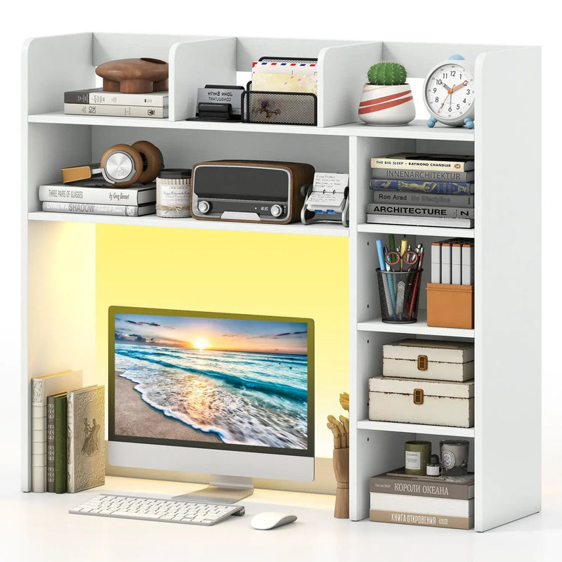 Desktop Bookshelf with LED Lights 35.5" Desk Hutch Organizer by DirectDeals