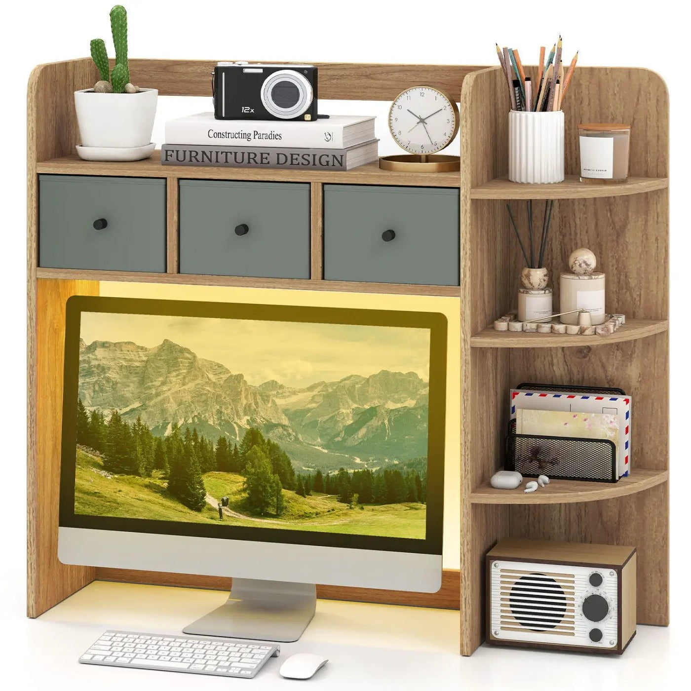 Desktop Bookshelf with LED Lights 5-Tier Storage & 3 Drawers by DirectDeals