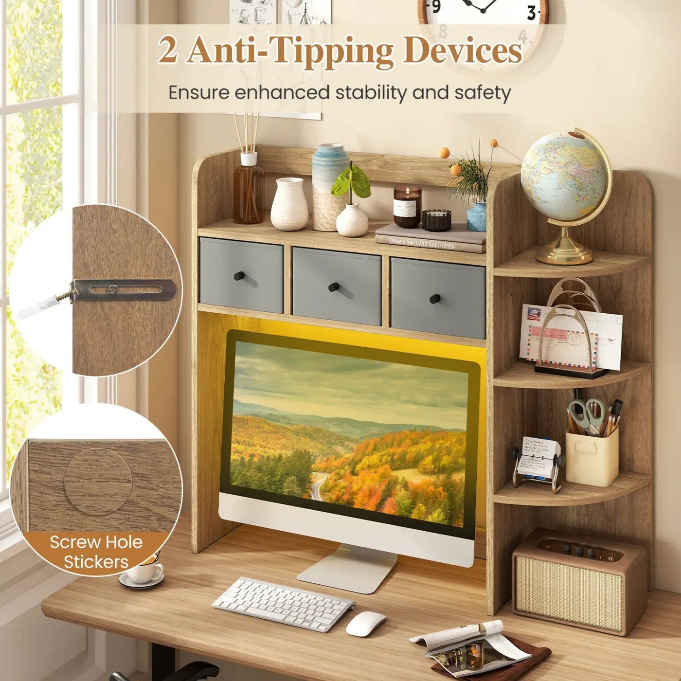 Desktop Bookshelf with LED Lights 5-Tier Storage & 3 Drawers by DirectDeals