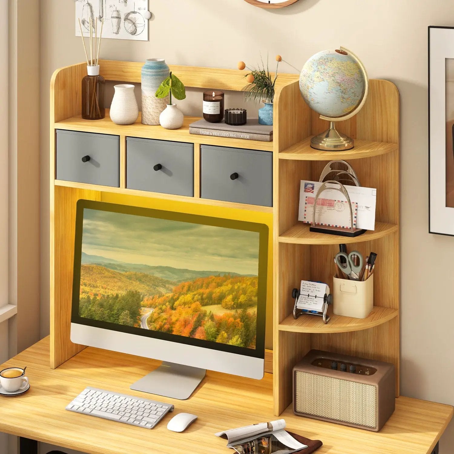 Desktop Bookshelf with LED Lights 5-Tier Storage & 3 Drawers by DirectDeals