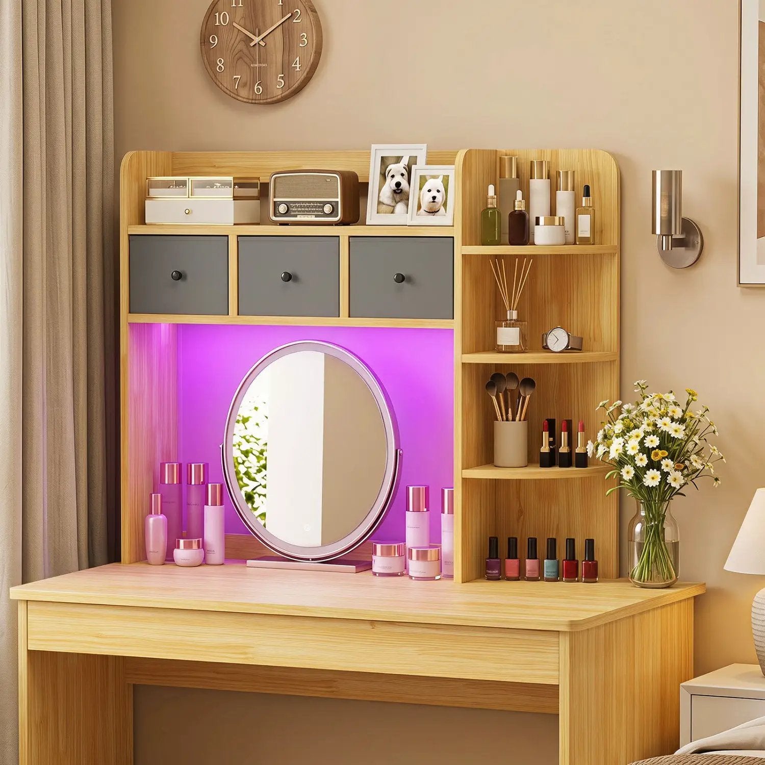 Desktop Bookshelf with LED Lights 5-Tier Storage & 3 Drawers by DirectDeals
