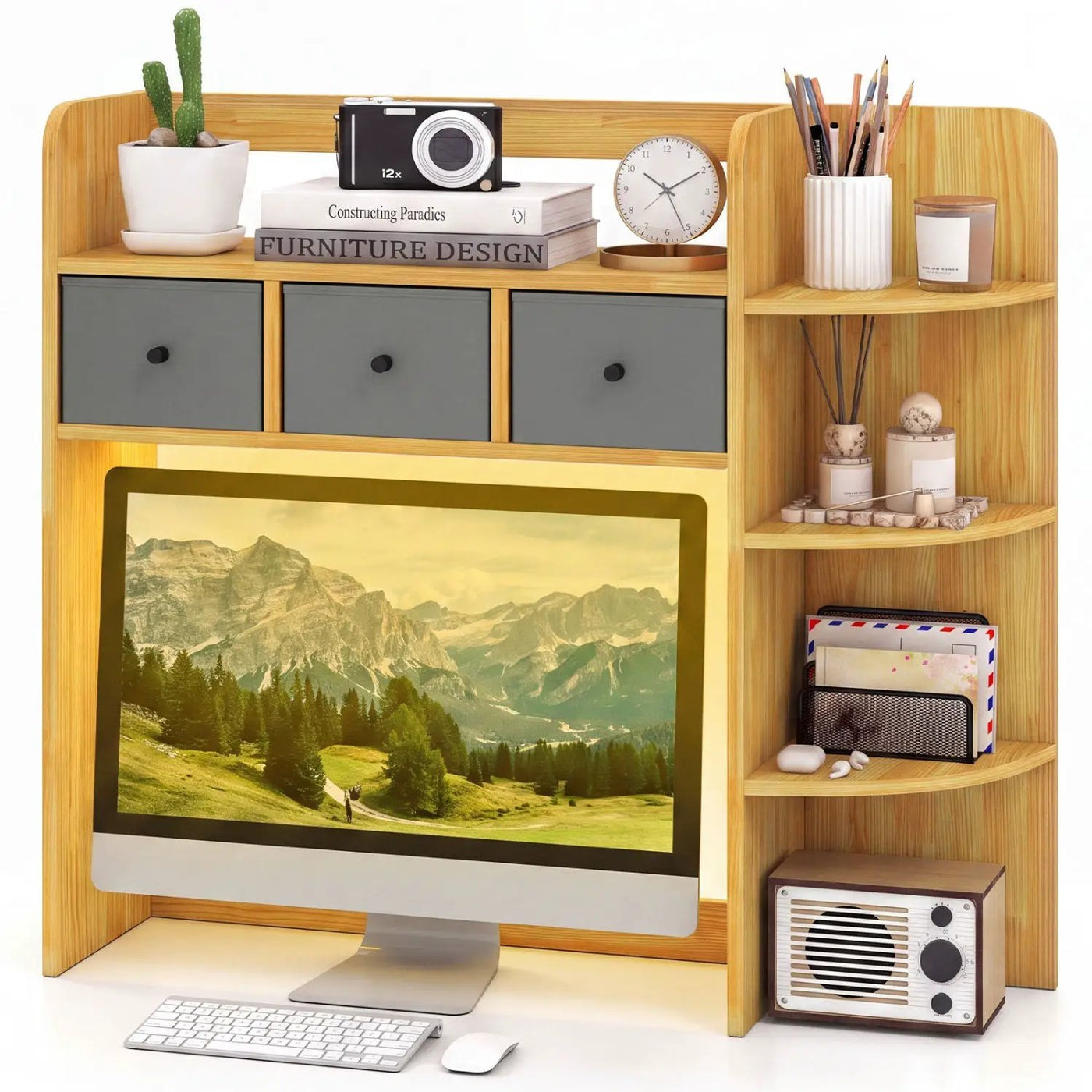Desktop Bookshelf with LED Lights 5-Tier Storage & 3 Drawers by DirectDeals