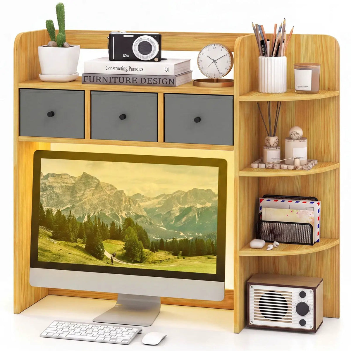 Desktop Bookshelf with LED Lights 5-Tier Storage & 3 Drawers by DirectDeals