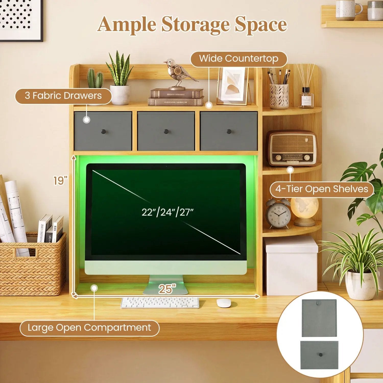 Desktop Bookshelf with LED Lights 5-Tier Storage & 3 Drawers by DirectDeals