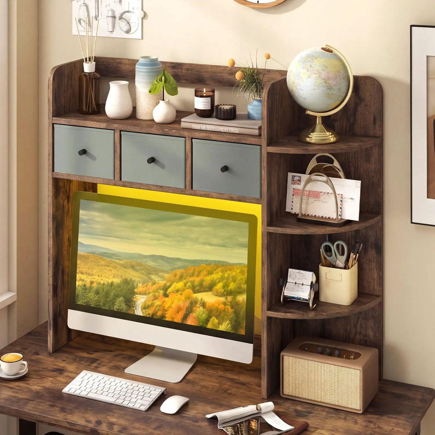 Desktop Bookshelf with LED Lights 5-Tier Storage & 3 Drawers by DirectDeals