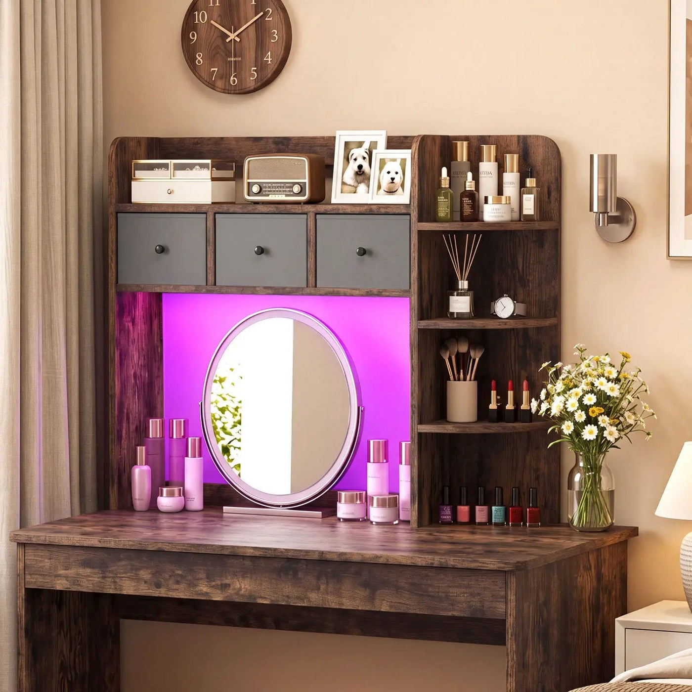Desktop Bookshelf with LED Lights 5-Tier Storage & 3 Drawers by DirectDeals