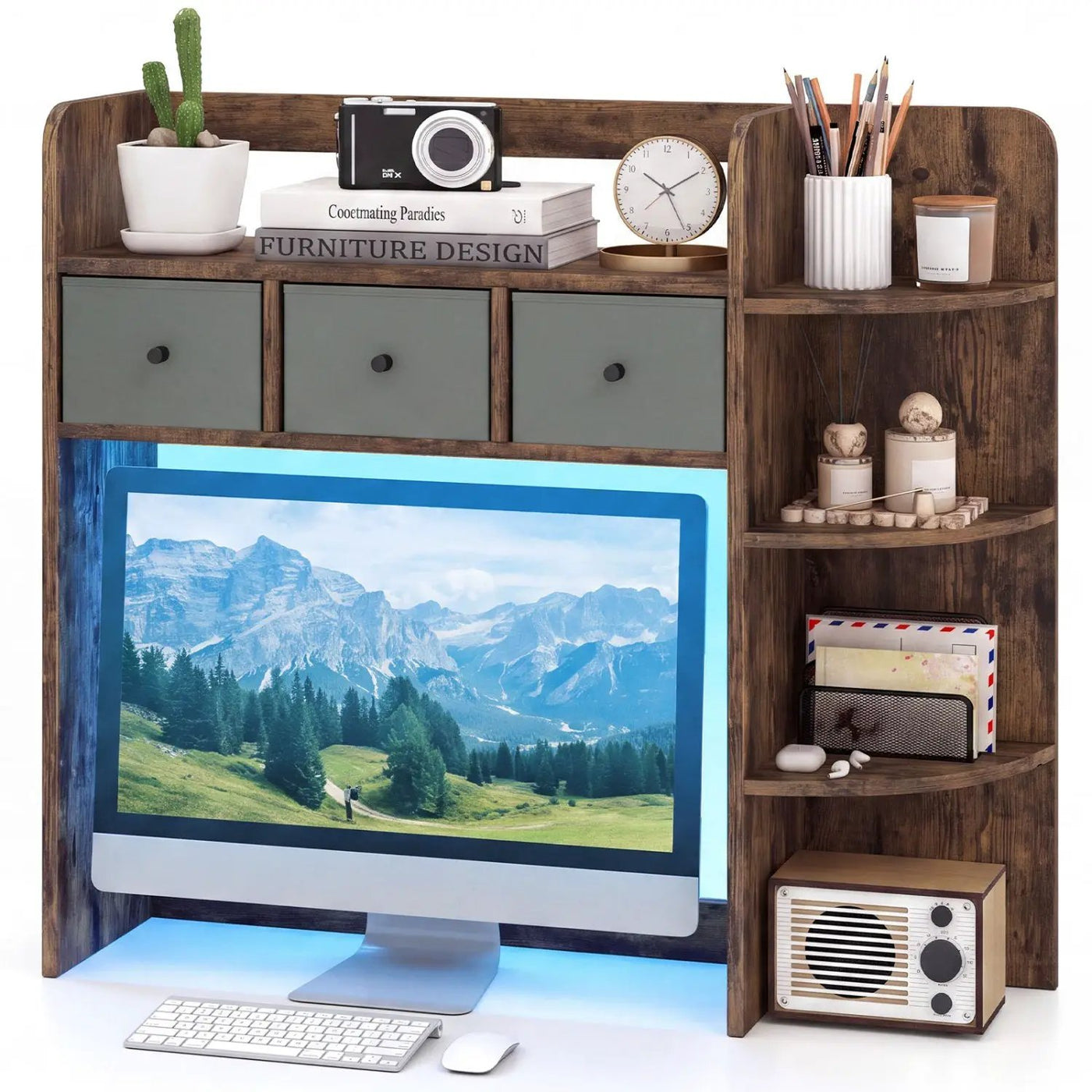 Desktop Bookshelf with LED Lights 5-Tier Storage & 3 Drawers by DirectDeals
